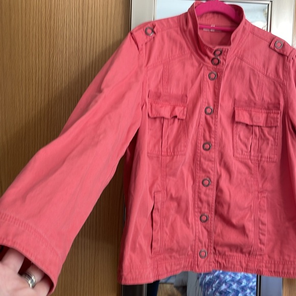 Maurice’s XL coral colored moto style denim jacket snap detail 4 pockets - Picture 6 of 11